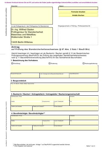 Antrag Dr.-Ing. Wilfried Gladen Prüfingenieur für Standsicherheit ...