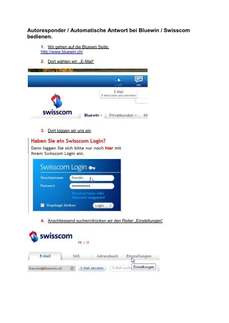 Autoresponder / Automatische Antwort bei Bluewin ... - comwerk.ch