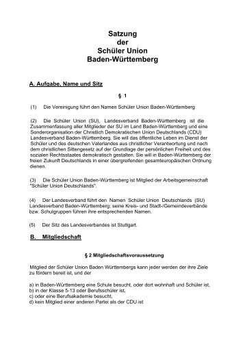 Satzung der Schüler Union Baden-Württemberg - JU Kreisverband ...