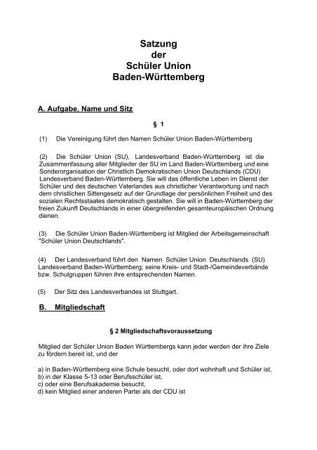 Satzung der Schüler Union Baden-Württemberg - JU Kreisverband ...