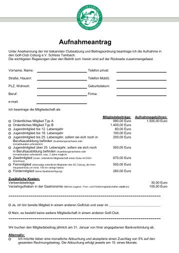Aufnahmeantrag (PDF 218 KB) - Golf-Club Coburg Schloss ...