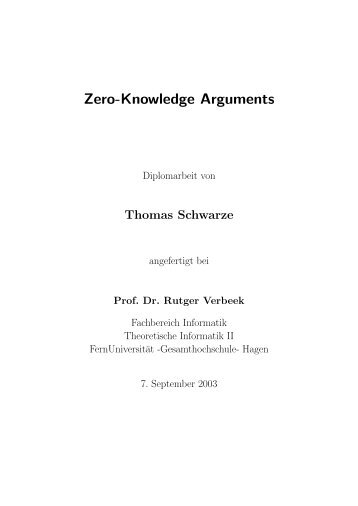 Diplomarbeit zu "`Zero-Knowledge Arguments"' - Telle-Online.de