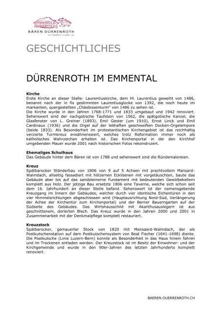 Geschichtliches aus und über Dürrenroth - gastro-drrenroth-qzb.ch