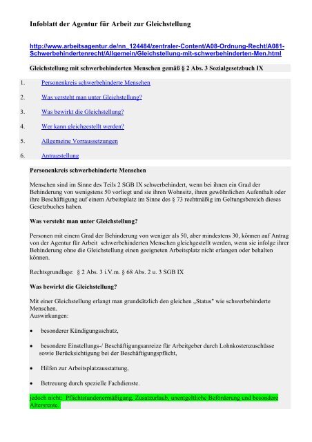 Infoblatt Der Agentur Fur Arbeit Zur Gleichstellung