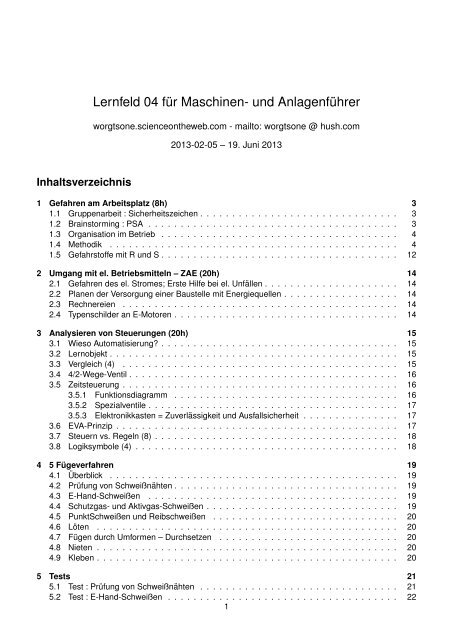 Lernfeld 04 f¨ur Maschinen- und Anlagenf¨uhrer - mail : worgtsone ...