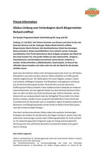 Presse-Information Globus Limburg zum Ferienbeginn durch ...