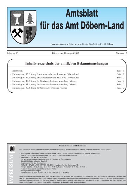 Amtsblatt Nr. 17/2007 - Amt Döbern-Land