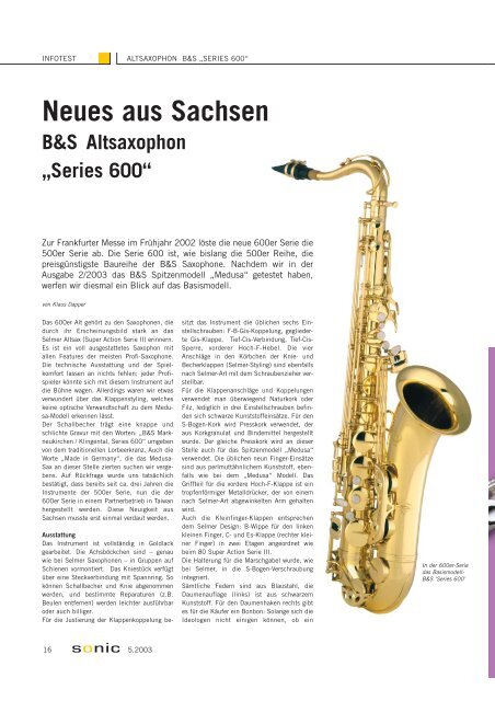 Neues aus Sachsen: B&amp;S Altsaxophon &quot;Series 600&quot; - Klaus Dapper