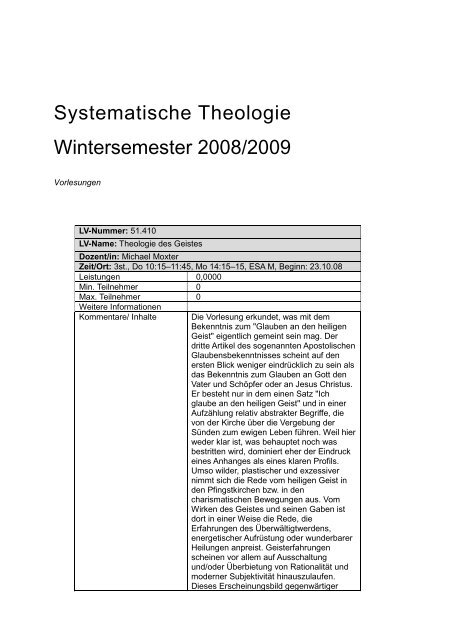 WS 08/09 – Systematische Theologie - Fachbereich Evangelische ...