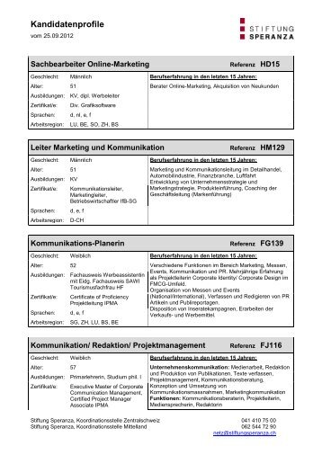 Marketing/Produkt/PR/Redaktion - Stiftung Speranza