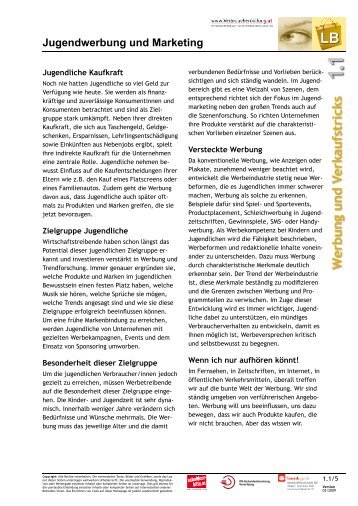 Lehrerblatt Jugendwerbung - Konsumentenfragen.at