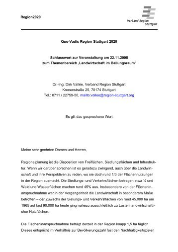 Region2020 Quo-Vadis Region Stuttgart 2020 Schlusswort zur ...