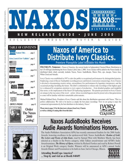 Naxos of America to Distribute Ivory Classics.