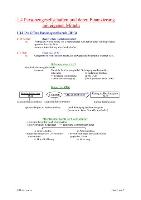 1.4 Personengesellschaft und deren Finanzierung mit eigenen Mitteln
