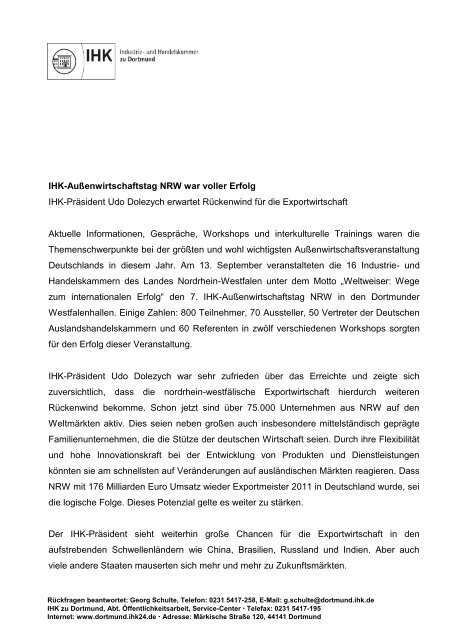 Vollständige Pressemitteilung - IHK-Außenwirtschaftstag NRW