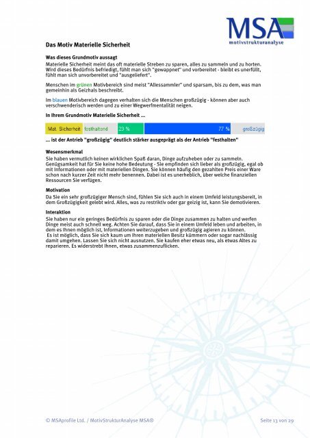 MSA® Vollversion Beispielauswertung - pittig:consult