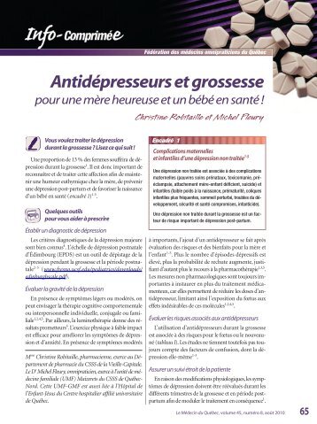 Antidépresseurs et grossesse - Fédération des médecins ...