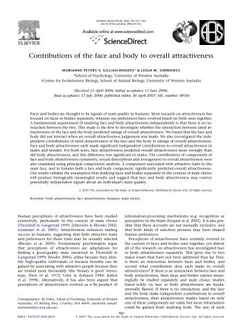 Contributions of the face and body to overall attractiveness