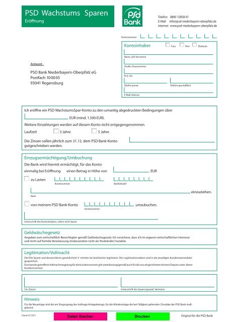 Antrag Psd Wachstumssparen Psd Bank Niederbayern Oberpfalz