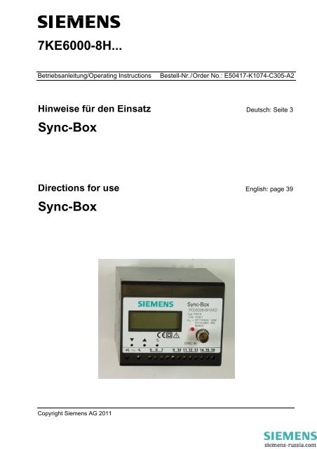 7KE6000-8H... Sync-Box Sync-Box - Siemens Power Solutions