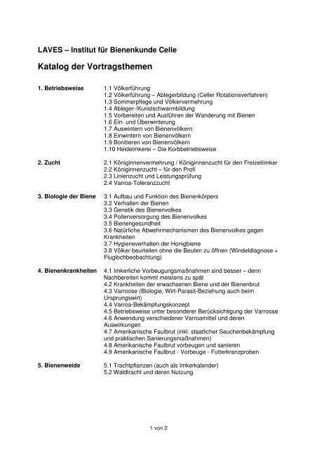 Katalog der Vortragsthemen - Niedersachsen