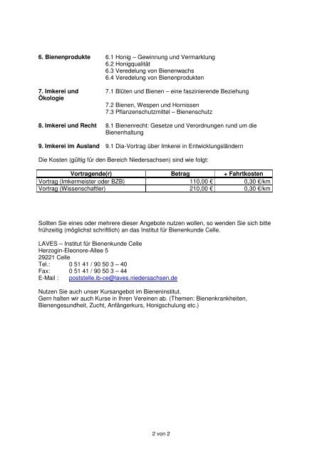 Katalog der Vortragsthemen - Niedersachsen