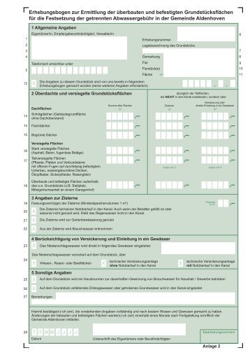 Erhebungsbogen Niederschlagswasser - Gemeinde Aldenhoven