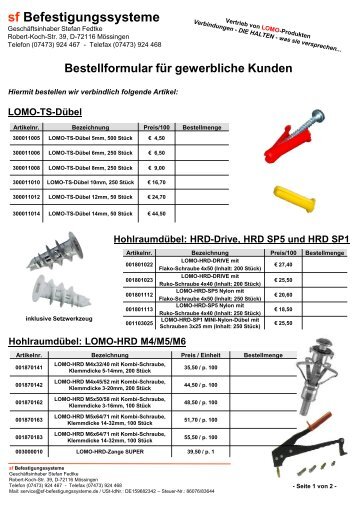 LOMO-TS-Dübel sf Befestigungssysteme