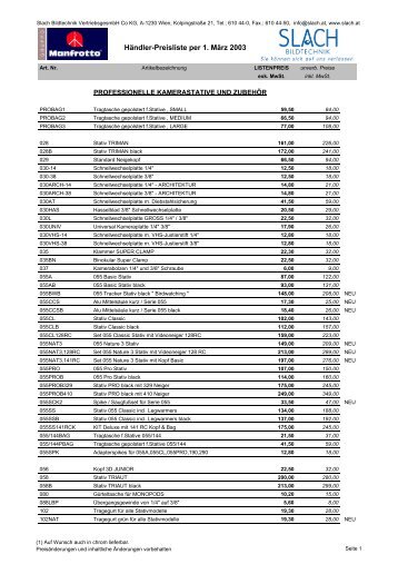 Händler-Preisliste per 1. März 2003 - Foto-Video.at