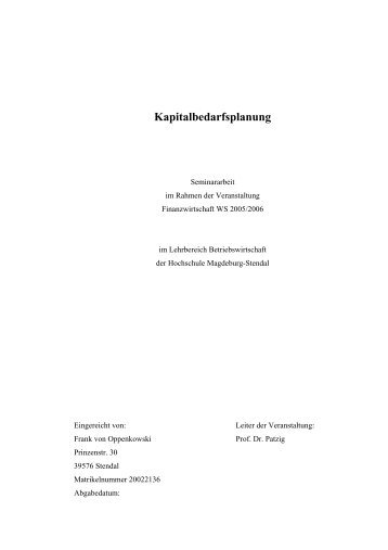 Kapitalbedarfsplanung - Hochschule Magdeburg-Stendal