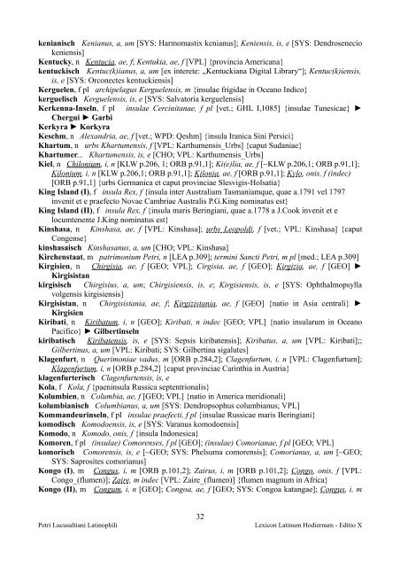 Pars Geographica - Lexicon Latinum Hodiernum