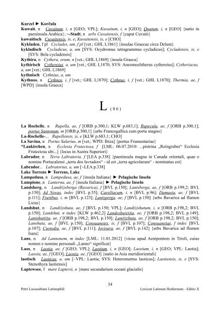 Pars Geographica - Lexicon Latinum Hodiernum