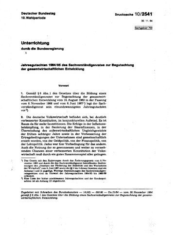 Jahresgutachten 1984/85 - Sachverständigenrat zur Begutachtung ...