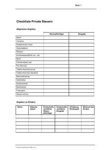 Checkliste zur Einkommensteuer - BSBetzitza