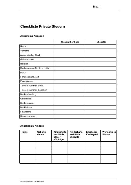 Checkliste zur Einkommensteuer - BSBetzitza