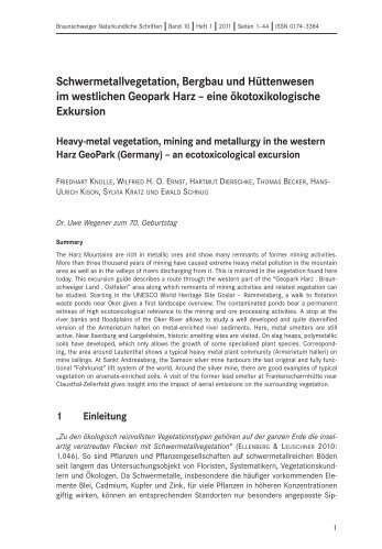 Schwermetallvegetation, Bergbau und Hüttenwesen im westlichen ...