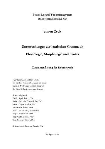 Simon Zsolt Untersuchungen zur hattischen Grammatik Phonologie ...