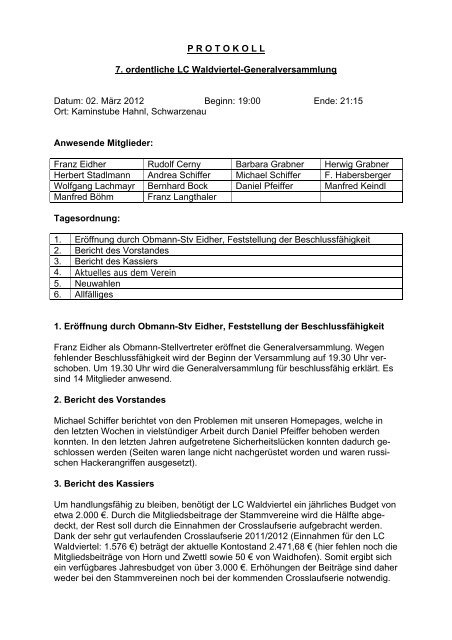 Sitzungsprotokoll vom 02.03.2012 - LC Waldviertel