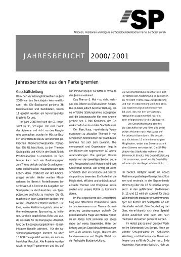 Jahresbericht 2000/2001 - SP Stadt Zürich