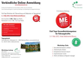 Workshop vom 03. bis 07. Mai 2012 in Südtirol - Nicole Dreeßen
