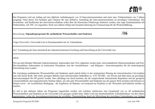 Strategisches Programm OÖ 2000+ - TMG