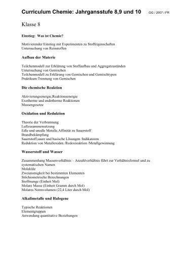 Curriculum Chemie 8