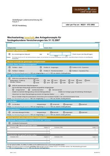 Wechselantrag innerhalb des Anlagekonzepts - Heidelberger Leben