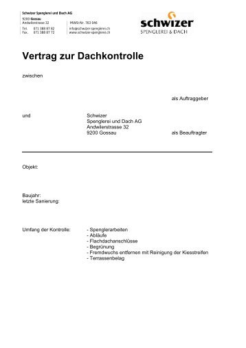 Kontrollvertrag - Schwizer Spenglerei und Dach AG
