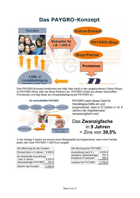 Analyse über die Geschäfte der PAYGRO GmbH - MLM