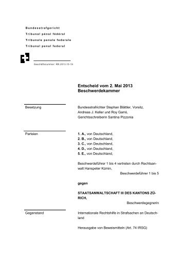 Entscheid vom 2. Mai 2013 Beschwerdekammer - Bundesstrafgericht