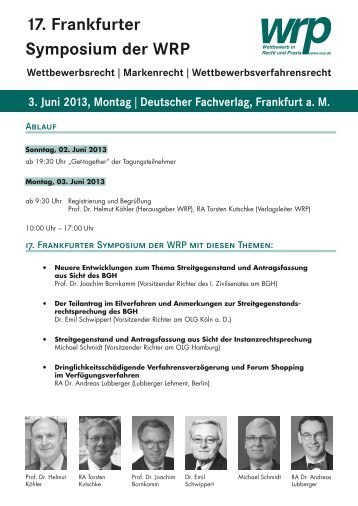 17. Frankfurter Symposium der WRP 3. Juni 2013, Montag