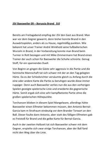 JSV Baesweiler 09 – Borussia Brand 0:0 Bereits am Freitagabend ...