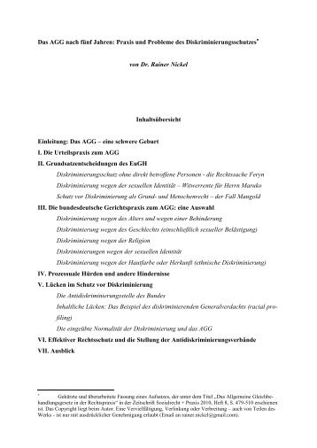 Dr. Rainer Nickel: Das AGG nach fünf Jahren - Büro zur Umsetzung ...