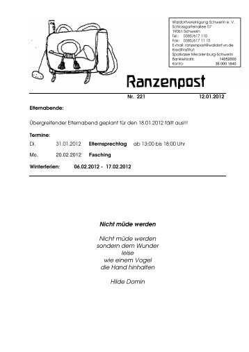 Ranzenpost vom 12.01.2012 - Waldorf in Schwerin